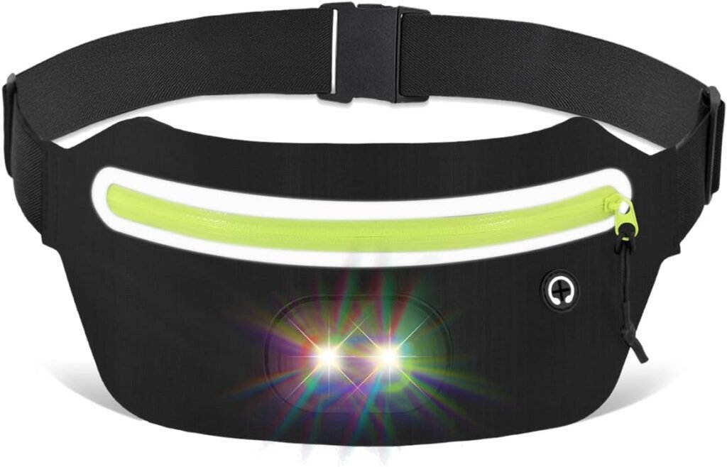 
									Slim Fanny Pack for Men Women, Running Belt Bag Waist Pack with Removable Rechargeable RGB Night Light & Reflective Tape, Running Pouch Belt Phone Holder with Earphones Hole