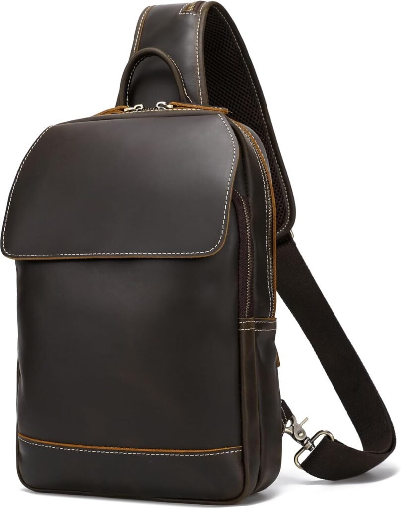 
									Full Grain Leather Sling Bag For Men Fits 12.9″ iPad