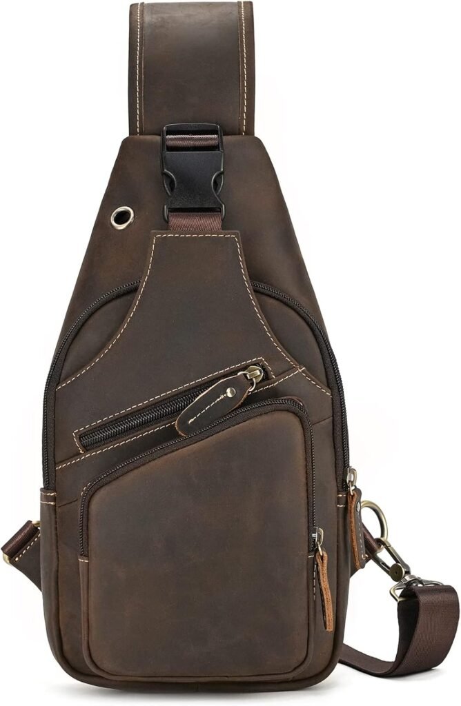 
									Men Leather Chest Bag Sling Bag Shoulder Bag Leather Crossbody Bag for Men