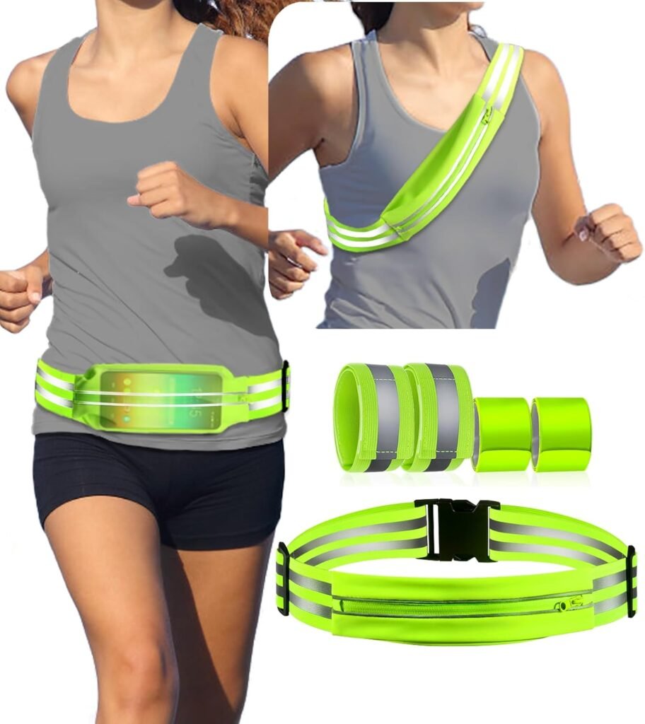 
									Reflective Running Gear,Reflective Belt Sash with Storage Bag,Reflective Bands,Reflectors Armband for Women Men,Safety Reflective Straps Bracelets for Running,Cycling,Walking 5 Pack