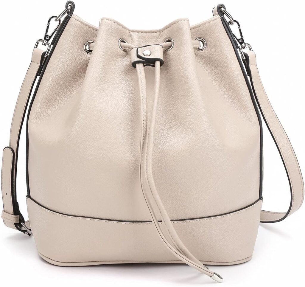 
									Leather Bucket Bags and Drawstring Crossbody  for Women Medium Tote and  Handbags with 2 Shouder Straps