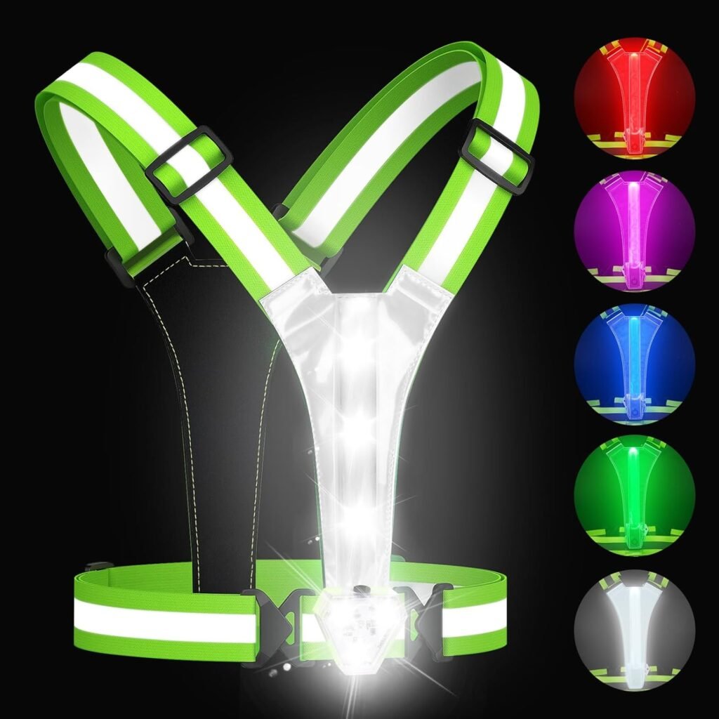 
									Reflective Vest with Chest Light 500LM, 5 RGB Colors High Visibility Rechargeable Light Up Running Vest IPX4 Night Safety Running Gear for Dog Walking, Cycling, Adjustable for Men Women Kids