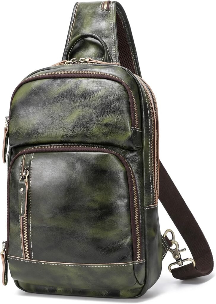 
									Full Grain Leather Sling Bag For Men, Crossbody Bag fits 12.9″ iPad Crossbody Chest Daypack